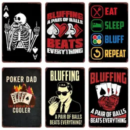 Funny Poker Retro Vintage Metal Tin Sign Bluffing Art Poster Bar Cafe Pub Home Casino Decor Poker Dad Wall Painting Plaque 30X20cm W03