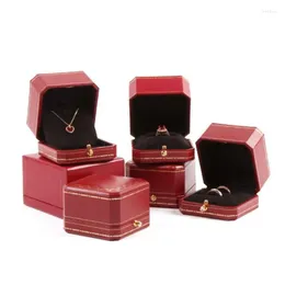 Gift Wrap Red Color Ring Box High Quality Grade Diamond Necklace Jewelry Can Be Customized LOGO