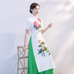 エスニック服2023中国の伝統的なチョンサムヴィンテージQIPAOドレスAOダイ女性フォークダンスサッジパフォーマンスA48