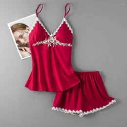 Set di indumenti da notte da donna Completi da donna Abiti sexy in pizzo 2 pezzi Pigiama Abito Novità Abbigliamento per la casa Intimo Lingerie Set da notte estivo Borgogna