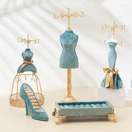 Sacchetti per gioielli Cornice vintage blu pavone Decorazione principessa Espositore per stoccaggio Finestra per matrimonio creativo per la casa Fiv