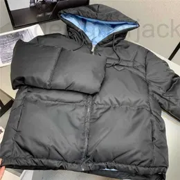 Damskie Down Parkas Designer Autumn/Winter Triangle kontrast niebieska podszewka unisex luźne zamek błyskawiczny Krótki chleb z kapturem W8O6