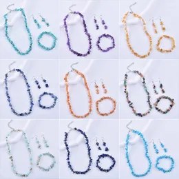 Halskette Ohrringe Set unregelmäßige natürliche Edelstein Schmuck Chip Perlen Nuggets Fluorit Amethyst Kristall Quarz Armband für Frauen
