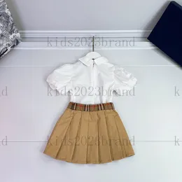 girls custom shirt dress sets fashion t shirts with pleated half skirt brand designer kids bbr embroidery short skirt children sports sets high end kids tracksuits