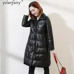 Women's Leather Jacket Genuine Women Warm Sheepskin Coat Female Witner Long Down Coats Korean Leren Jas Dames 1815