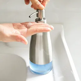 Dispensador de sabão líquido dispensador de sabão transparente revestimento de vidro de níquel escovado capa de aço inoxidável e dispensador de líquido para lavagem de bomba para banheiro da cozinha 230317