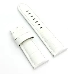 24 mm -22 mm 흰색 악어 곡물 송아지 가죽 밴드 스트랩 Pam Pam111 Watch에 적합