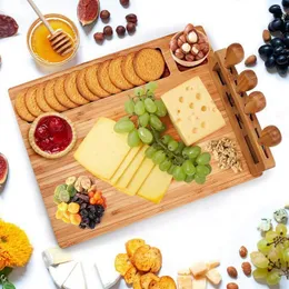 Ny 14x11x0.6 tum stor bambuosthackblock Charcuterie Board med skärverktyg idealiskt presentköksutrustning grossist