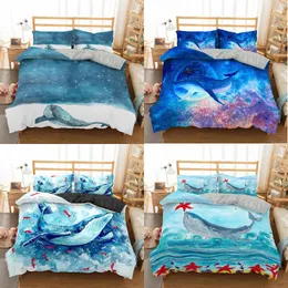 Bedding Sets Zeimon 3D Whale Printed Conjunto Marine Animal Tuba de edredão azul Home Textiles Starfish Ocean Série de cama