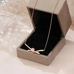 Chains 925 Sterling Silver Necklace Ladies Knot Sliver Plating18K Gold Row Drill Cross Inlaid Zircon Girl Women Chain Christmas Gift
