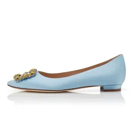 Fashion Brand Ballet Sandals BALLERIMU Light Blue Turquoise Satin Jewel Buckle Flat Shoes Italy Famous Sexy Women Pointed Toe Designer Ballerinas Sandal Box EU 35-43