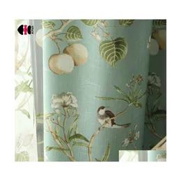 2016 Curtain Pastoral Leaves Print For Living Room Cartoon Bird Kids Boys Children Customized Cotton Linen Window Drapes Wp145D 210712 Dr Dhyvb