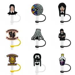 wednesday adams family straw cover topper silicone accessories cover charms reusable splash proof drinking dust plug decorative DIY your own 8mm straw