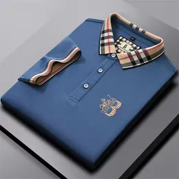 2023 Li Xia Polo Shirt Plaid Collar Tシャツ刺繍ビジネスメンズマーセル化綿の短袖TシャツWOトップ