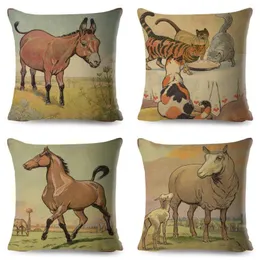 Pillow Vintage Style Farm Animal Cover For Kids Room Sofa Home Decor Cute Cartoon Horse Lion Case Polyester Pillowcase