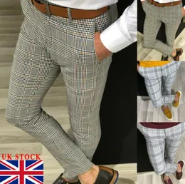 Men039s Formal Business Checked Loose Trousers Smart High Waist Pockets Casual Office Work Party Long Trousers6372333