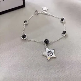 2023 Designer New Fashion jewelry Gujia S925 silver simple style five pointed star cat black spinel bracelet for men and women