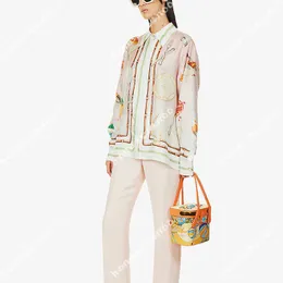 23SS Casablanca Drop Feeling Satin Style Desginer Fashion Shirt Orange Broken Bamboo Lose Männer und Frauen Vielseitiges Marken-Langarmhemd