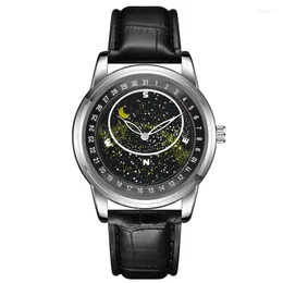 Armbandsur Starry Sky Luminous Men Watches Creative Dial Watch for Quartz Wrist Man rostfritt stål Reloj Hombre