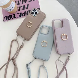Luxury Crossbody Lychee Pattern Folio Vogue Phone Case for iPhone 14 13 Mini 12 11 Pro Max XR XS 7 8 Plus Built-in Mirror Multiple Card Slots Leather Wallet Bracket Shell