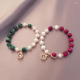 Pendentif rond en cristal pour femmes, perles d'eau douce naturelles, vert/Rose rouge, œil de tigre, bijoux à la mode, ASL207