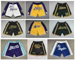 Just Don Lakerss Basketball Short Angeles Mamba Los Bryant Sports Hip Pop Summer Running Pant com zíper de bolso costurado branco amarelo branco