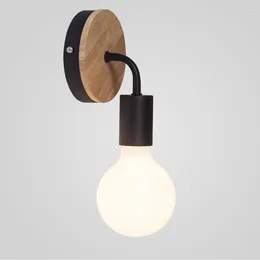 Vägglampor trä LED -lampa vintage moderna ljus för hemmet sängen sconce nordisk industriell vardagsrum sovrum sängljus e27