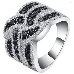 Bröllopsringar stora vita svarta zirkonsten x bokstav smycken silver färg vintage cz pantband finger ring kvinnor punk design