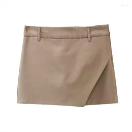 Shorts femininos zatrhmbm women 2023 moda alta cintura mini culottes lateral vintage zíper assimétrico feminino calças curtas Mujer