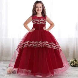 Girl Dresses Girl's 4-14 Years Evening Formal Long Bridesmaid Dress Kids for Girls Children Multilayer Mesh Elegant Wedding