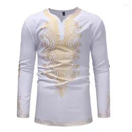 Men's T Shirts Casual Top Printed With African Turkish Ethnic Tshirt For Men Fashion Long Sleeve V-neck T-shirt Clothes