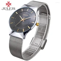 Нарученные часы Ультра тонкие из нержавеющей стали мужские часы Япония Quartz Basic часы Classic Simple Boy Boy Рождественский день рождения подарок Julius Box
