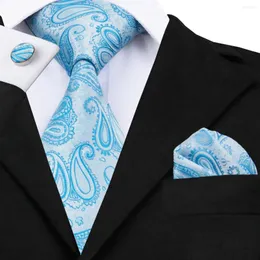 Bow Ties Hi-Tie Designer ljusblå Paisley Silk Wedding Tie For Men Handky Cufflink Gift Mens Slipsa Fashion Business Party Dropshiping