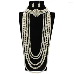 펜던트 목걸이 진주 목걸이 귀걸이 세트 RRTRO 1920S Flapper Great Gatsby Jewelry 여자 무대 웨딩 파티