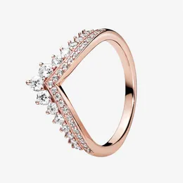 Rose gold plated Princess Wishbone Ring Women Girls Wedding Jewelry for Pandora Sterling Silver CZ diamond Rings with Original box224x