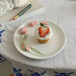 Plates Cake Dessert Plate 3D Rose Flower Display Fat Snack Tray Fruit Ceramics Festaurant Cogervis