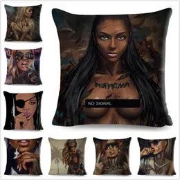 Almohada Moda África Chica Funda de almohada Decoración Hermosa Dama Negra Cubierta para Sofá Coche Hogar Caja de poliéster 45x45 cm