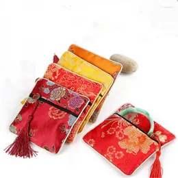Jewelry Pouches Silk Brocade Coin Purses Gift Bag Dice With Zipper Tassel Holders