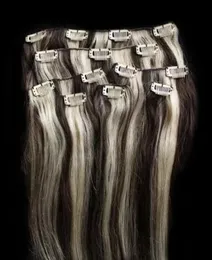 Gorgeous Grey and silver highlightts on black hair seamless clip in raw virgin human hair extension piano ash blonde gray cuticle aligned double drawn 120g/set