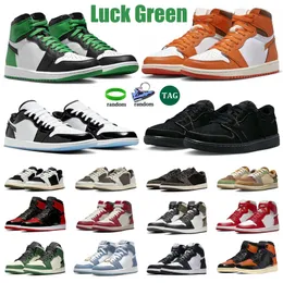 1 Luck Green Men Kvinnor Basketskor 1s Starfish Black Phantom Reverse Mocha Concord Chicago Lost and Found Patent Bred Denim Mens Trainers Outdoor Sneakers 36-47