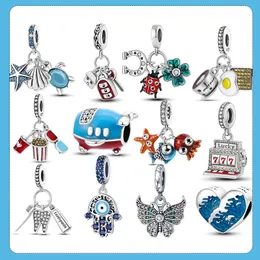 925 argento Fit Pandora Charms originali Ciondolo fai da te donna Bracciali Collezione di perline Summer New Ocean Wave Charm