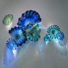 Wall Lamps Modern Abstract Glass Light Murano Flower Art Blue Colored Hand Blown Plates For HangingWall