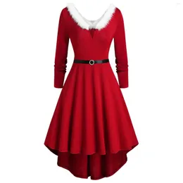 Günlük elbiseler Noel tatili parti elbise kırmızı Noel baba cosplay kostümler sahte kürk yakalı süslü rockabilly kadınlar kış 2023 robe s-5xl