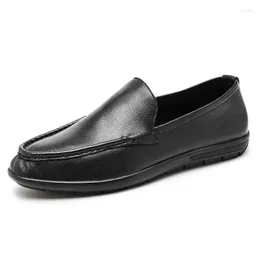 Dress Shoes Comfortable Mens Loafers Luxury 2023 Style Black Genuine Leather Slip On Italian Man Flat Soft Casual Driving