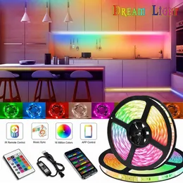 Strisce LED Luci LED 10M 20M Striscia decorativa Telecomando Bluetooth Lampada flessibile a colori da sogno 5050 WS2812 Decorazione di sfondo Lampadine RGBIC P230315