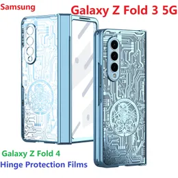 Plating Mechanical Case For Samsung Galaxy Z Fold 4 5 Fold 3 Fold5 Case Glass Film Screen Protector Hinge Protection Cover