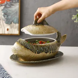 Bowls Carp Ge Chinese El Retro Ceramic Soup Bowl Creative Personality Private Kitchen Pot Tableware Irregular Japanese Plate