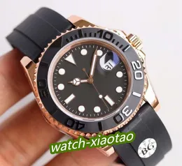 ST9 Everose Gold zegarki 40 mm Automatyczne mechaniczne mężczyzn obserwuj czarną tarczę obrotową ramkę Master Gumowy pasek wodoodporny sportowy sport