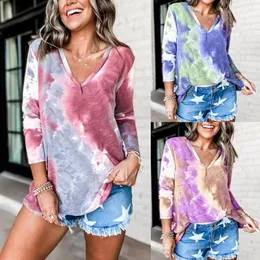 Women's Blouses 2023 Sexy Women Dames Blouse Long Sleeve Tie-dye V Neck Shirts Casual Elegant Pullover Tops Loose Corset