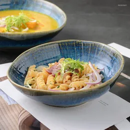 Ciotole Insalatiera con motivo in stoffa giapponese Zuppa di ceramica creativa Noodle Stoviglie Stoviglie da cucina per uso domestico retrò